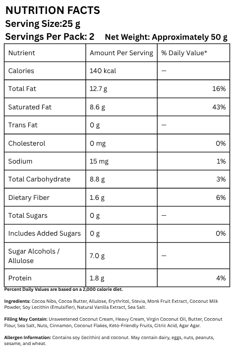 2x25g Keto Milk Chocolate Duo Bars (50 g)