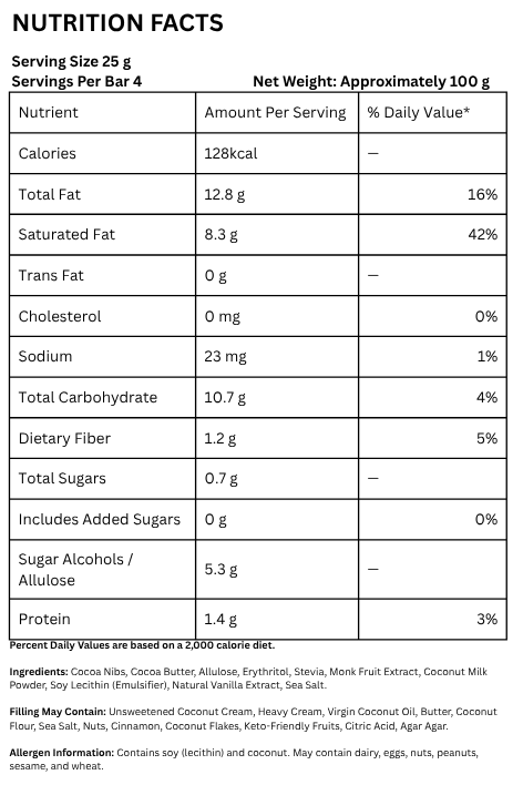 Milk Chocolate Keto Bar 100GM - Plain