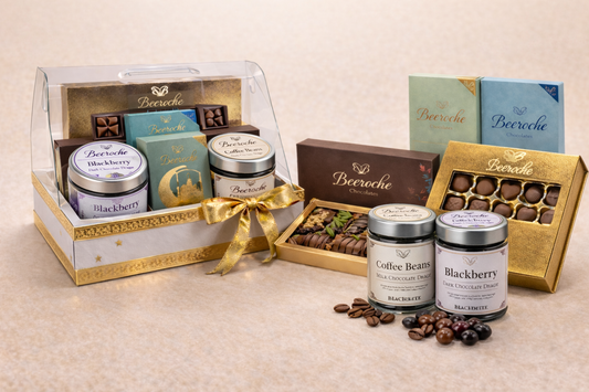 Beeroche Ramadan Gift Hamper featuring chocolates, coffee beans, and gourmet treats.