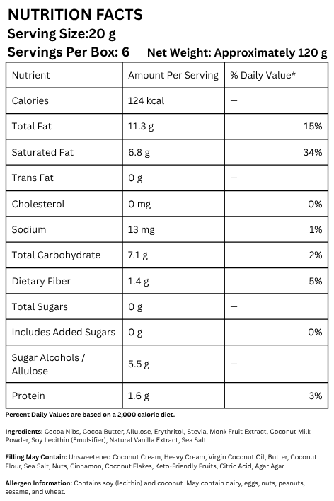 20g Keto Milk Chocolate Hazelnut Blocks-Box of 6